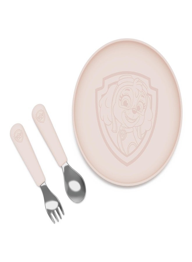 Lalo PAW Patrol Plate & Utensil Set For Kids - Dishwasher Safe Toddler Dinnerware Set - BPA Free for Over 12 Months - Includes Plate, Ergonomic Spoon and Fork - 3 Pieces - Skye - Image 1